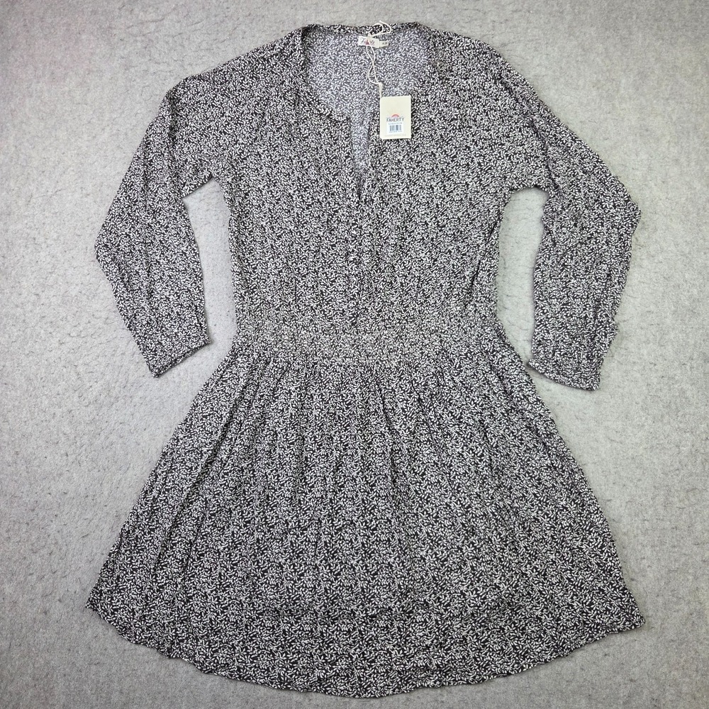 Faherty Montara Dress Women's Sz XL Brown Floral Blouson Long Sleeve Casual NEW